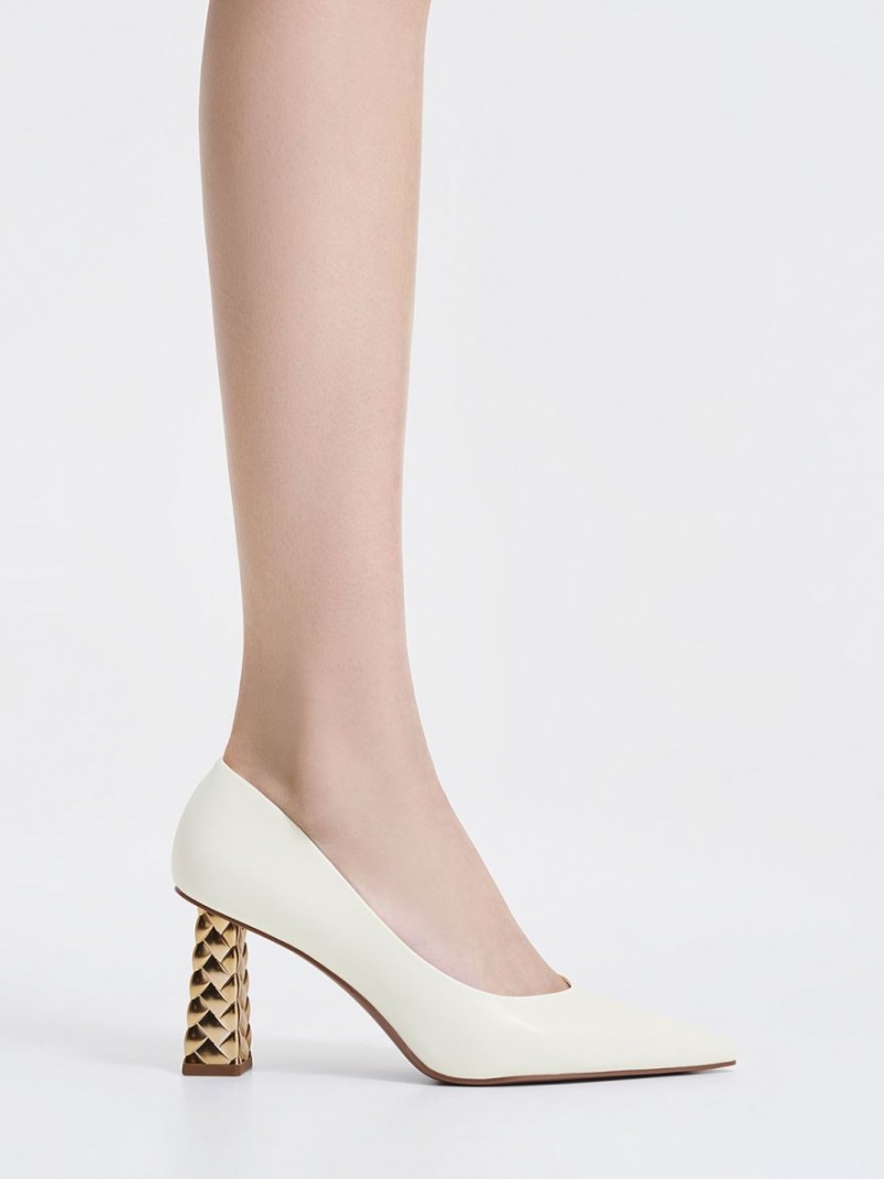 Γοβεσ Charles And Keith Καπιτονέ Heel Pointed-toe ασπρα | 63975-GVOE