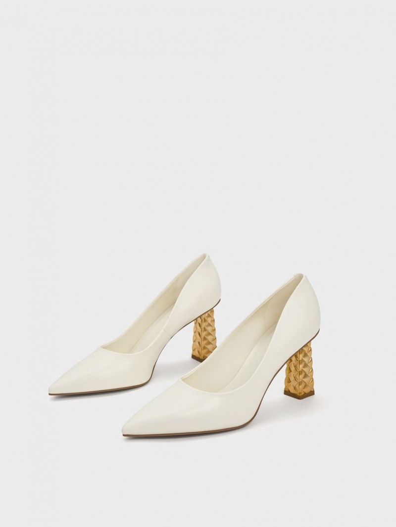 Γοβεσ Charles And Keith Καπιτονέ Heel Pointed-toe ασπρα | 63975-GVOE