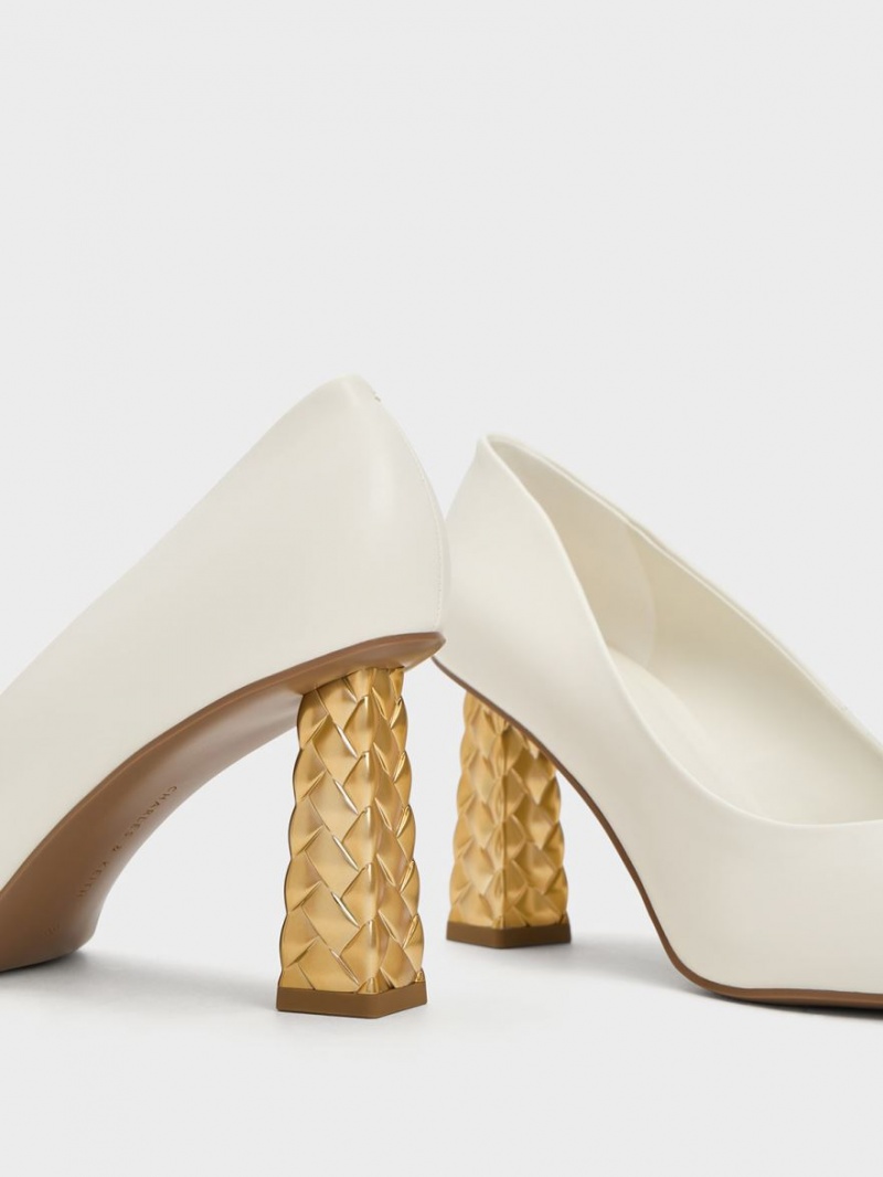 Γοβεσ Charles And Keith Καπιτονέ Heel Pointed-toe ασπρα | 63975-GVOE