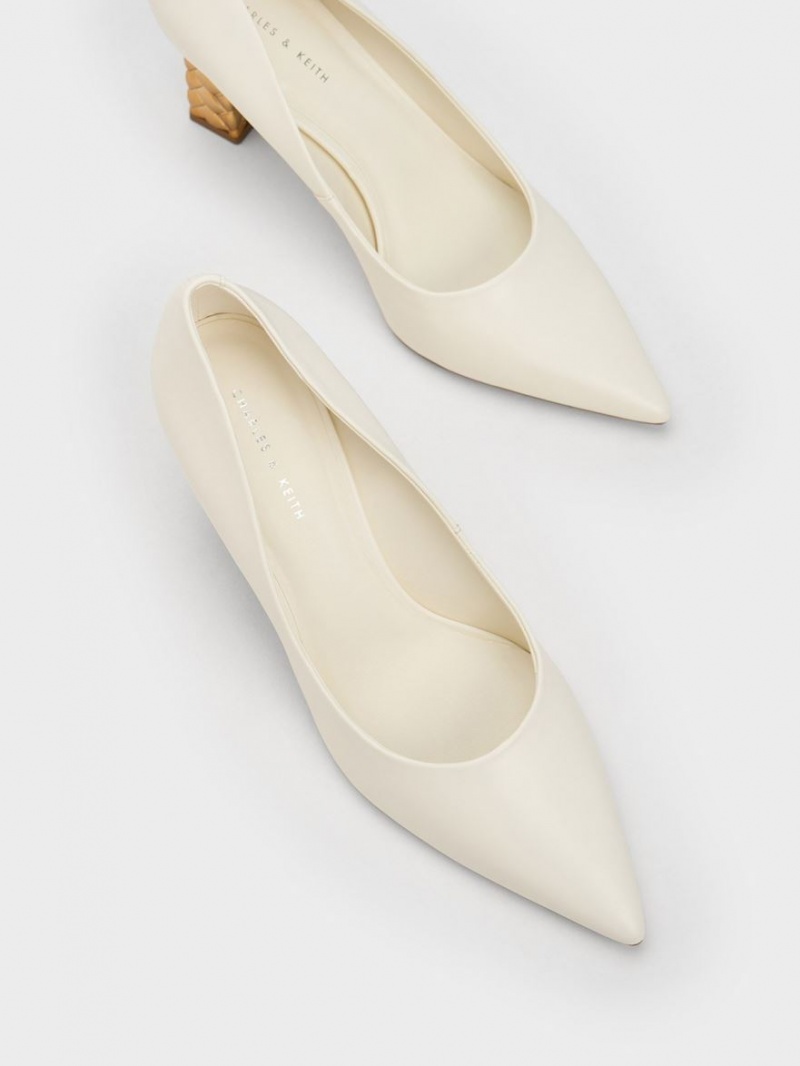 Γοβεσ Charles And Keith Καπιτονέ Heel Pointed-toe ασπρα | 63975-GVOE