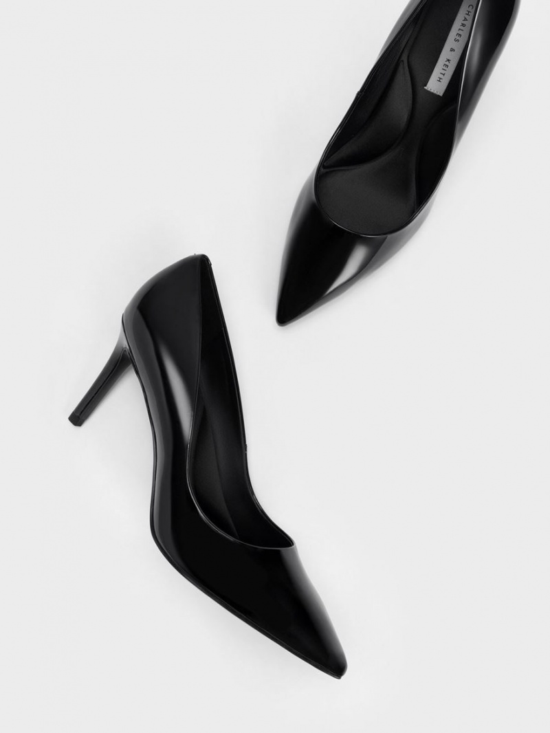 Γοβεσ Charles And Keith λουστρινι Pointed toe Stiletto μαυρα | 87546-SKVR