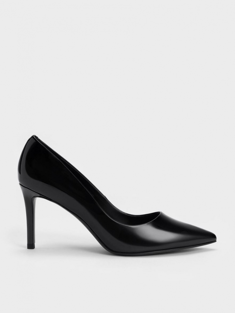 Γοβεσ Charles And Keith λουστρινι Pointed toe Stiletto μαυρα | 87546-SKVR