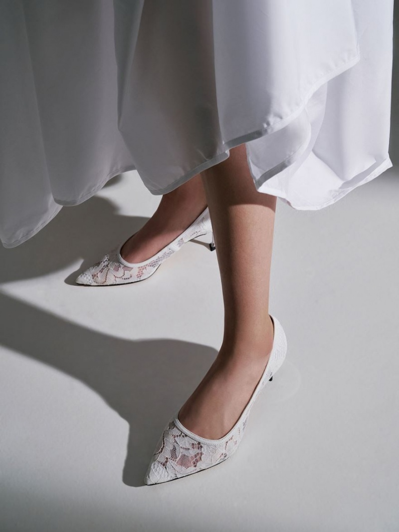 Γοβεσ Charles And Keith δαντελα Sculptural Heel ασπρα | 89201-OIWH