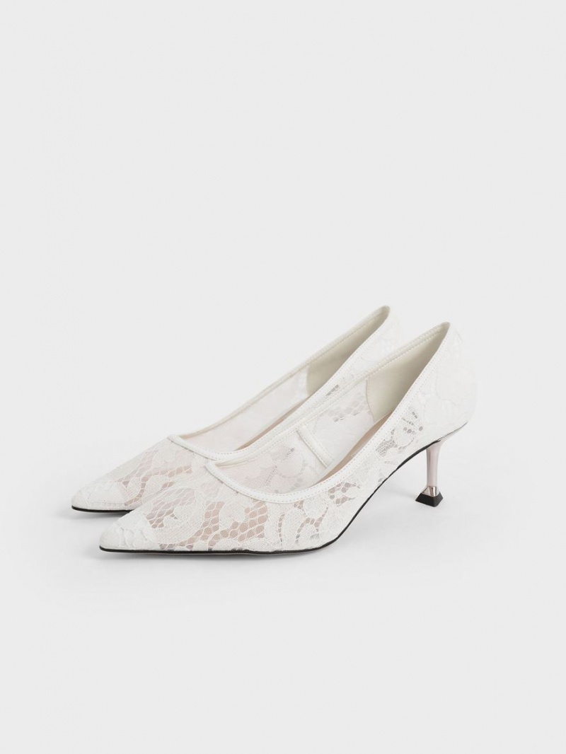 Γοβεσ Charles And Keith δαντελα Sculptural Heel ασπρα | 89201-OIWH