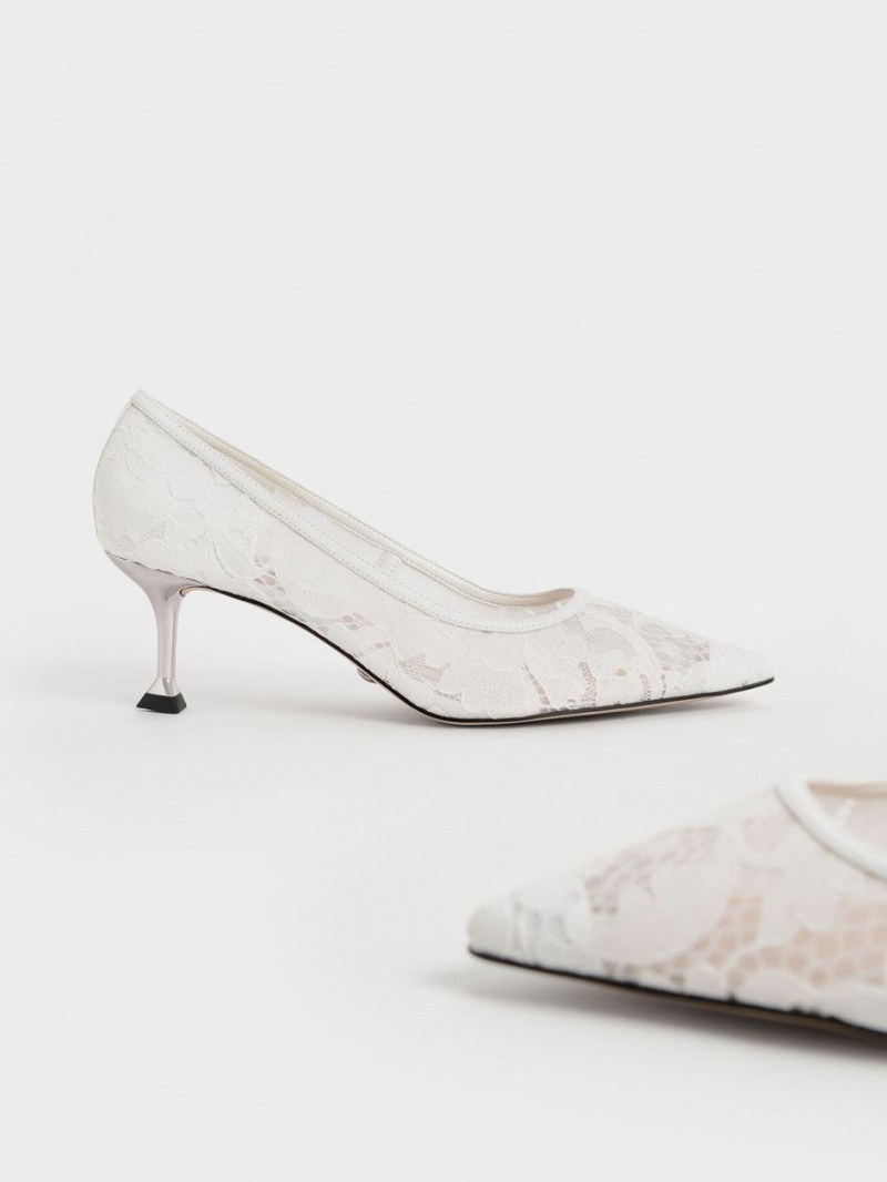 Γοβεσ Charles And Keith δαντελα Sculptural Heel ασπρα | 89201-OIWH