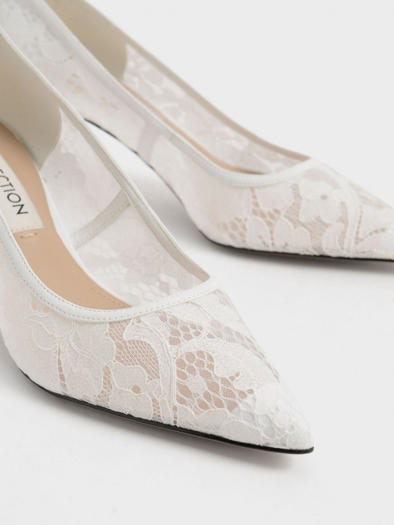 Γοβεσ Charles And Keith δαντελα Sculptural Heel ασπρα | 89201-OIWH