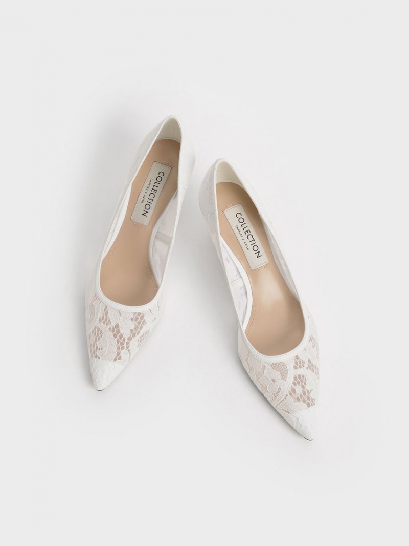 Γοβεσ Charles And Keith δαντελα Sculptural Heel ασπρα | 89201-OIWH