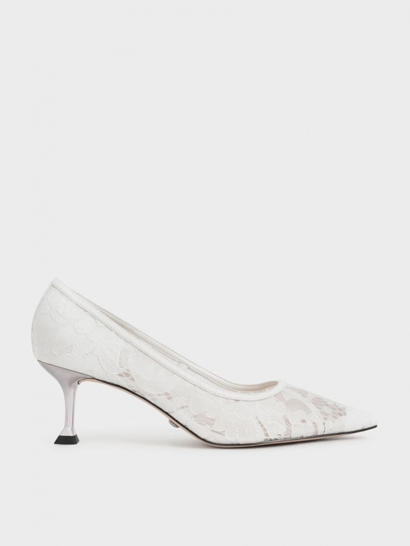 Γοβεσ Charles And Keith δαντελα Sculptural Heel ασπρα | 89201-OIWH