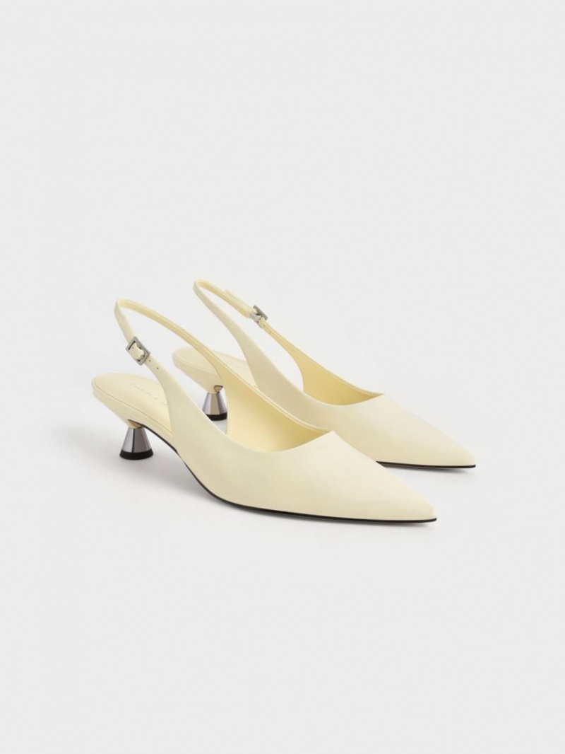 Γοβεσ Charles And Keith λουστρινι Spool Heel Slingback κίτρινα | 08156-CPGH