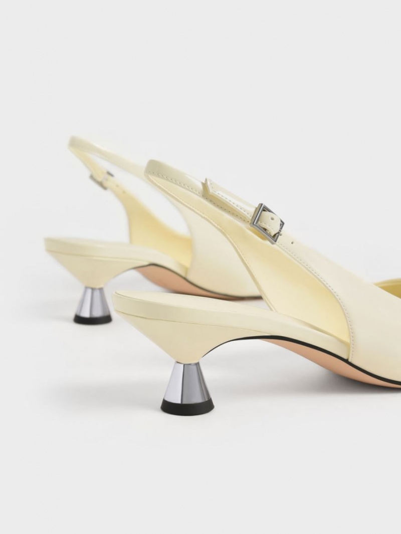 Γοβεσ Charles And Keith λουστρινι Spool Heel Slingback κίτρινα | 08156-CPGH