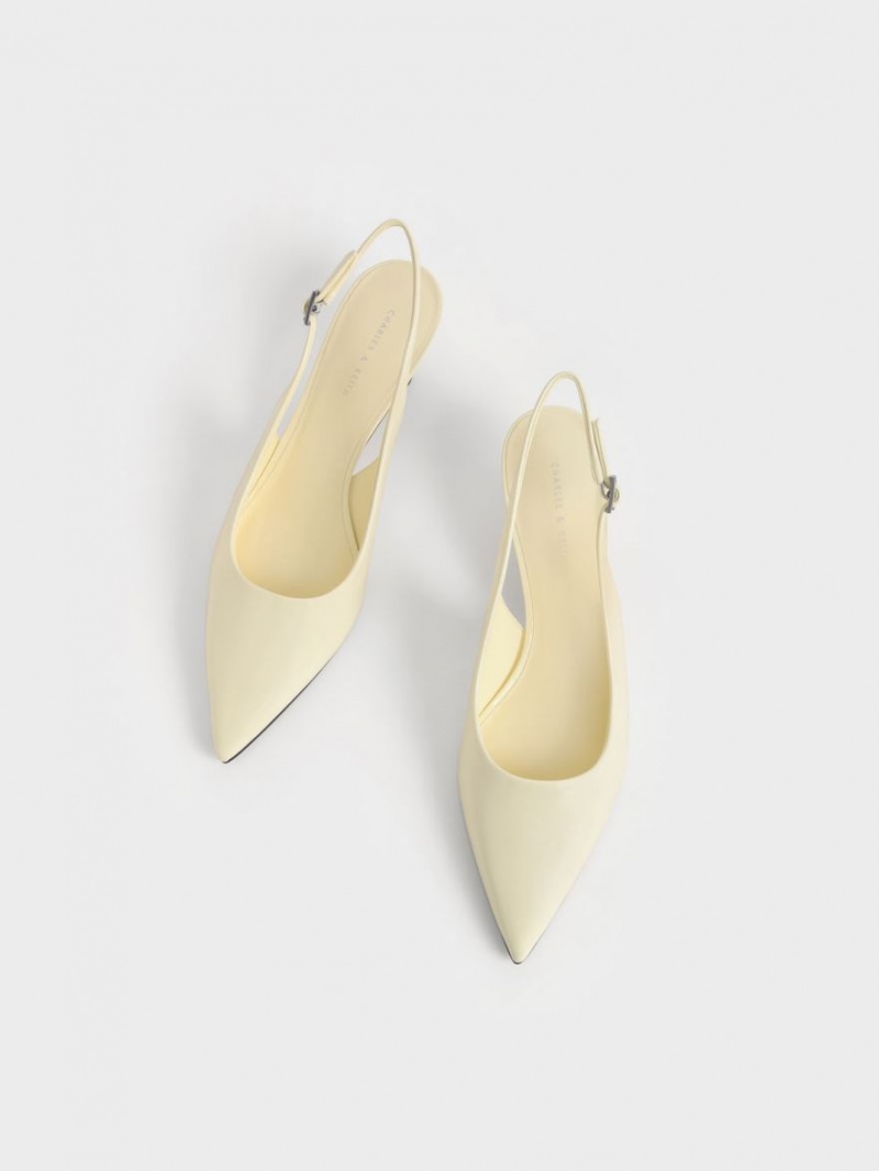 Γοβεσ Charles And Keith λουστρινι Spool Heel Slingback κίτρινα | 08156-CPGH