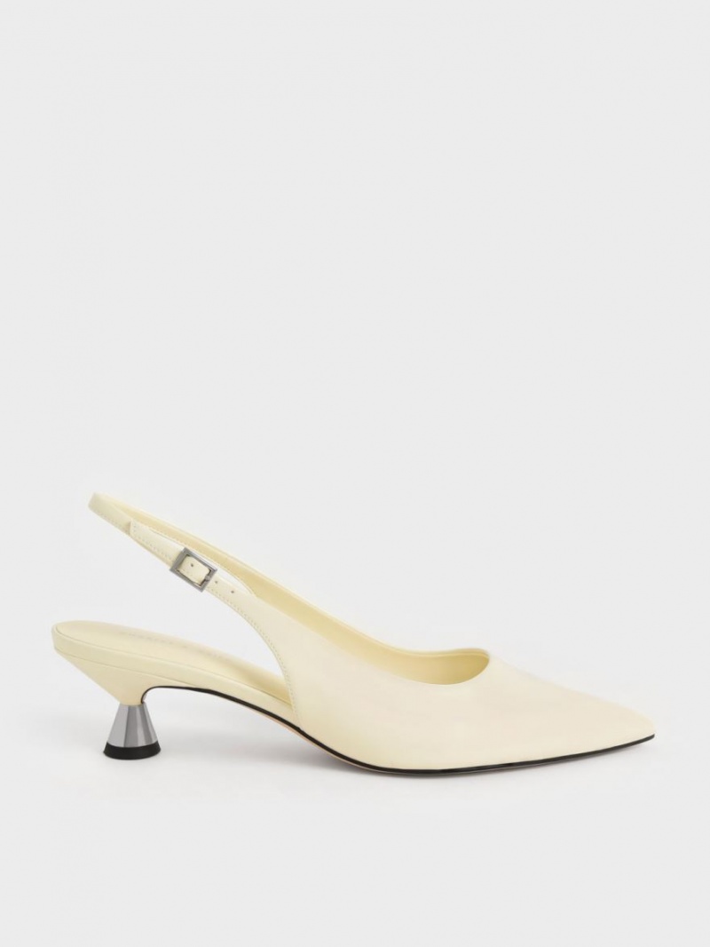Γοβεσ Charles And Keith λουστρινι Spool Heel Slingback κίτρινα | 08156-CPGH
