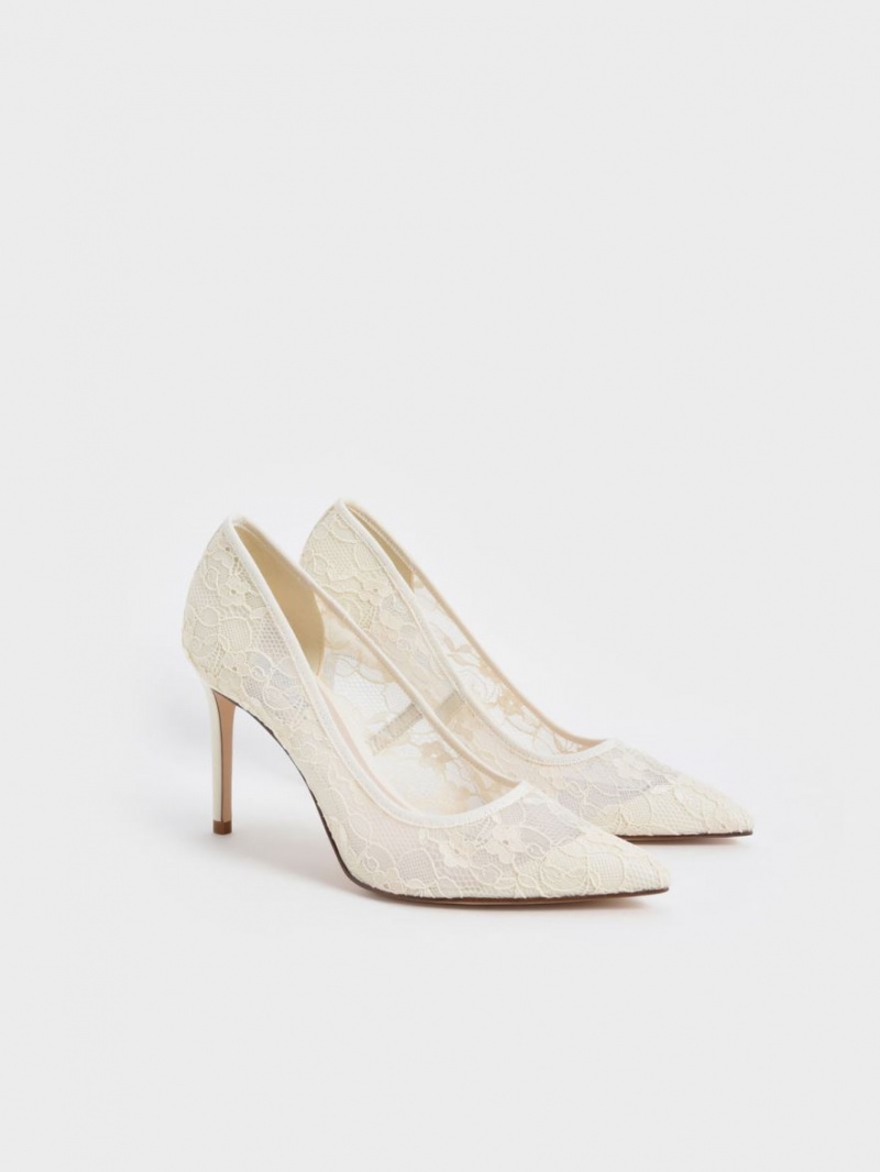 Γοβεσ Charles And Keith δαντελα Stiletto κρέμα | 32186-JIHB