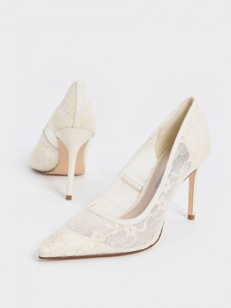 Γοβεσ Charles And Keith δαντελα Stiletto κρέμα | 32186-JIHB