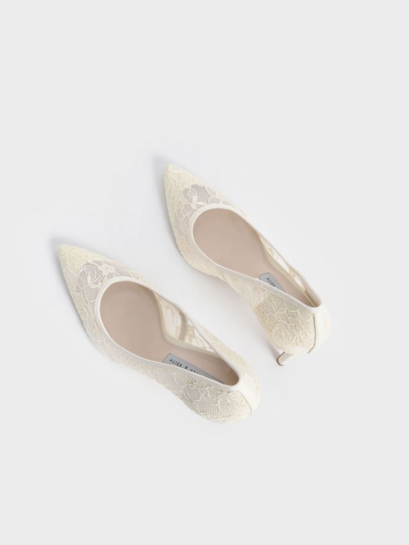 Γοβεσ Charles And Keith δαντελα Stiletto κρέμα | 32186-JIHB