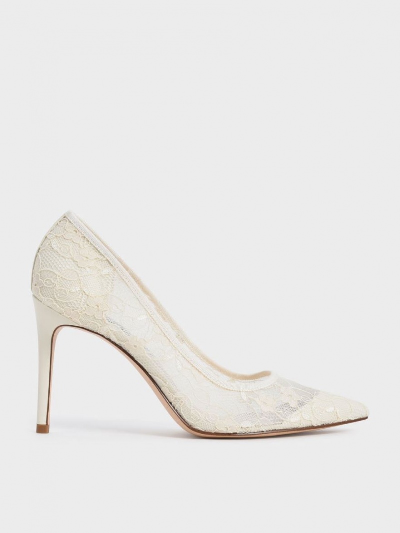 Γοβεσ Charles And Keith δαντελα Stiletto κρέμα | 32186-JIHB