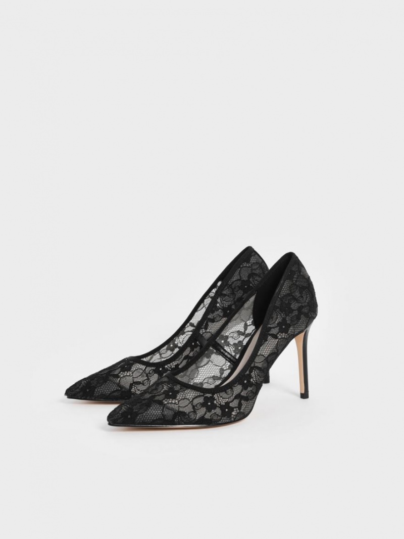 Γοβεσ Charles And Keith δαντελα Stiletto μαυρα | 79618-MZSA