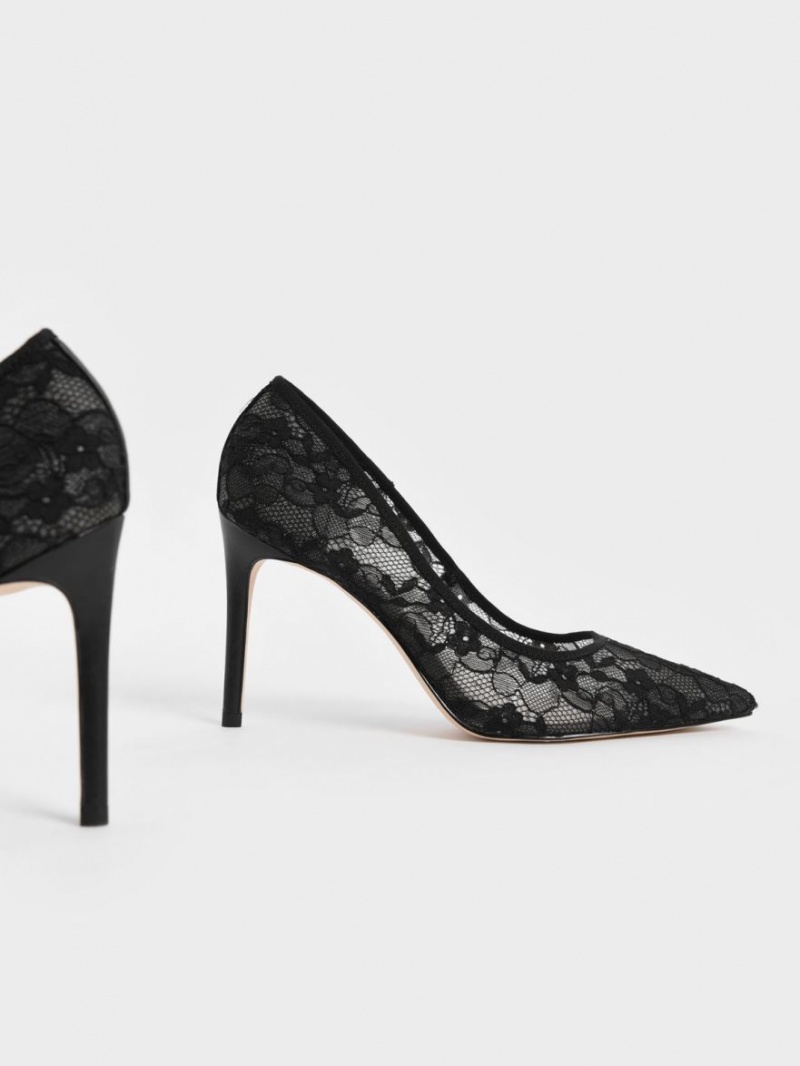 Γοβεσ Charles And Keith δαντελα Stiletto μαυρα | 79618-MZSA