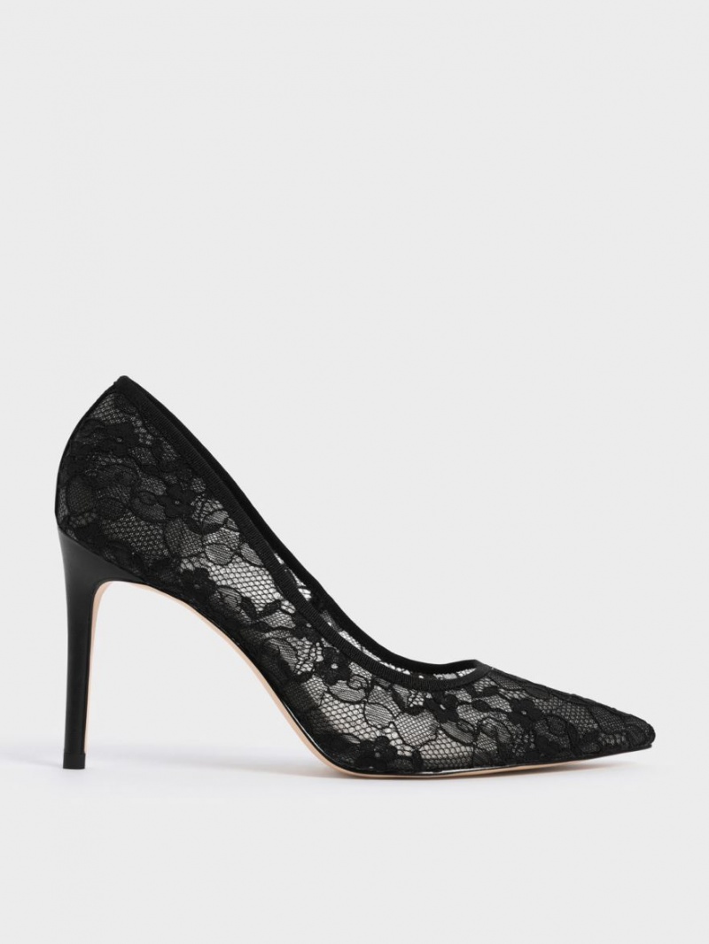 Γοβεσ Charles And Keith δαντελα Stiletto μαυρα | 79618-MZSA