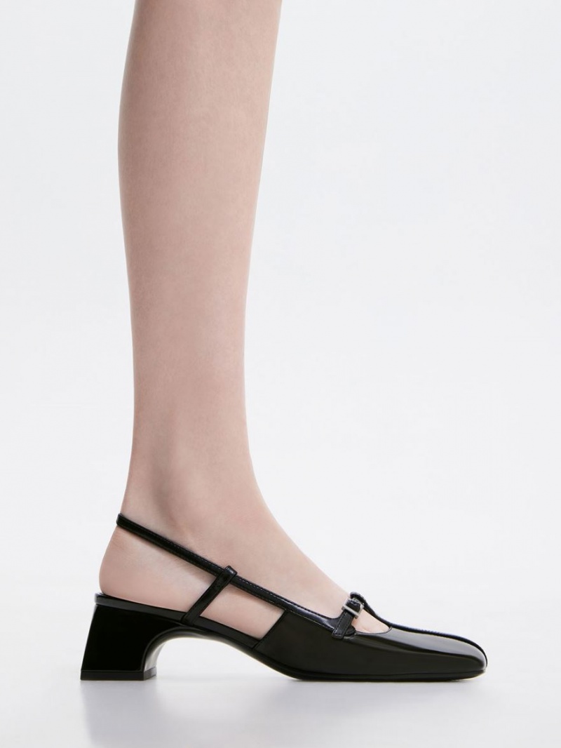 Γοβεσ Charles And Keith λουστρινι T-Bar Slingback μαυρα | 41376-RHKV