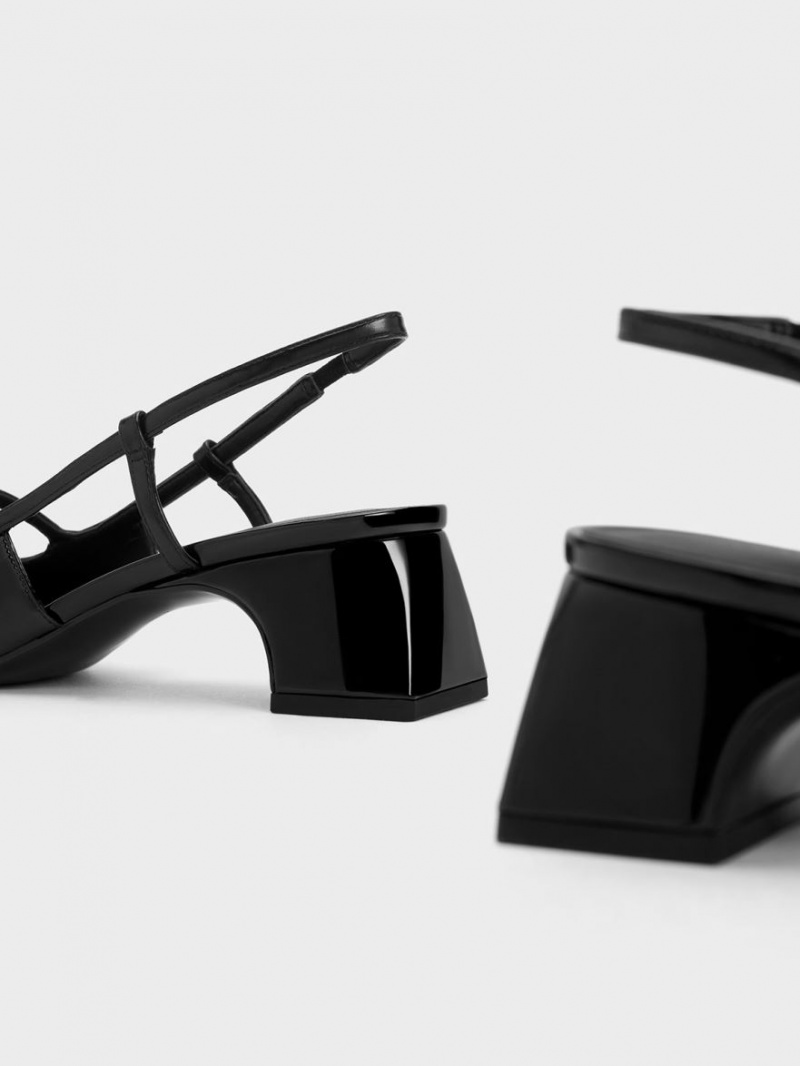 Γοβεσ Charles And Keith λουστρινι T-Bar Slingback μαυρα | 41376-RHKV