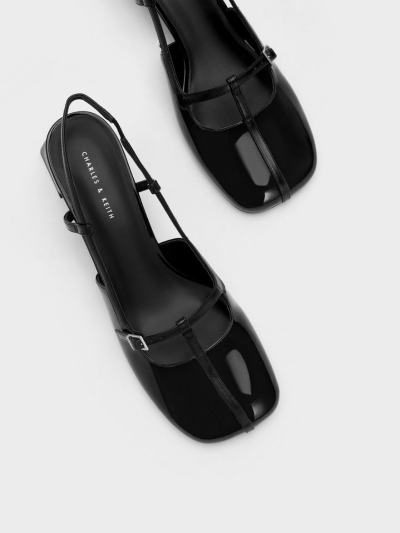 Γοβεσ Charles And Keith λουστρινι T-Bar Slingback μαυρα | 41376-RHKV