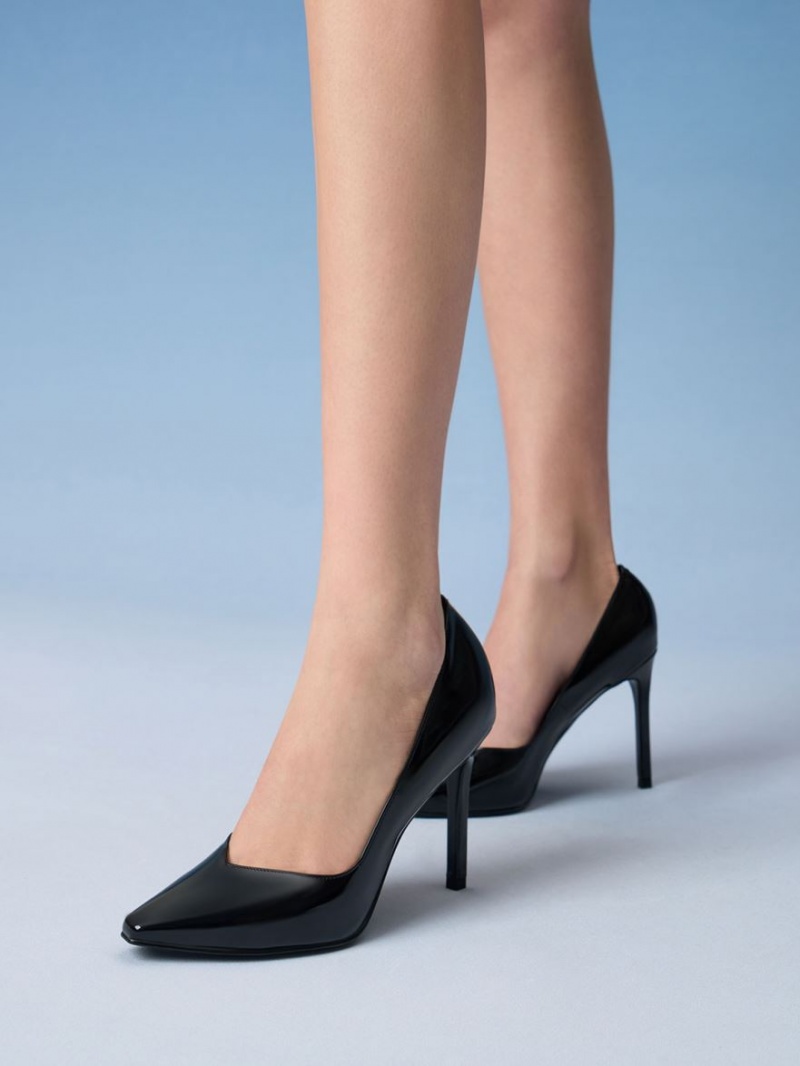 Γοβεσ Charles And Keith λουστρινι Tapered Square-toe μαυρα | 23654-TPCK