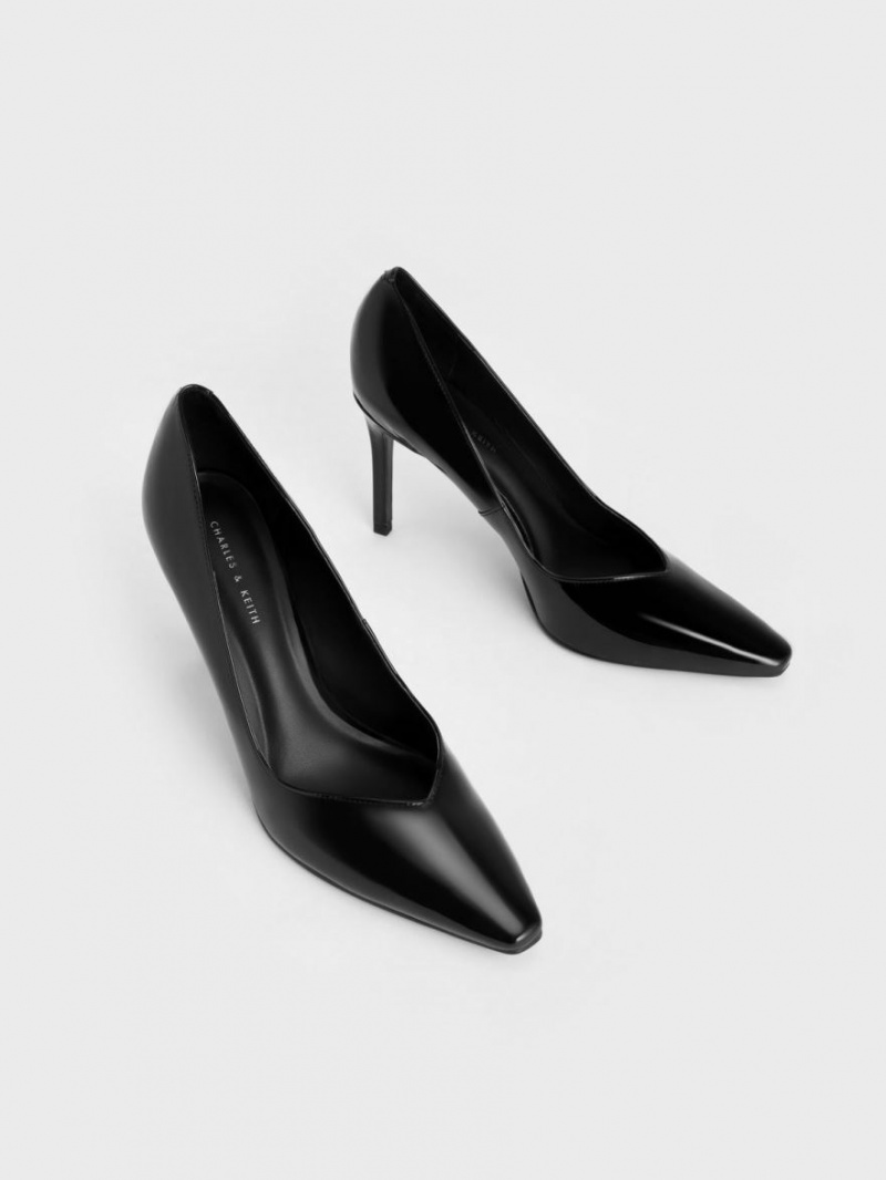 Γοβεσ Charles And Keith λουστρινι Tapered Square-toe μαυρα | 23654-TPCK