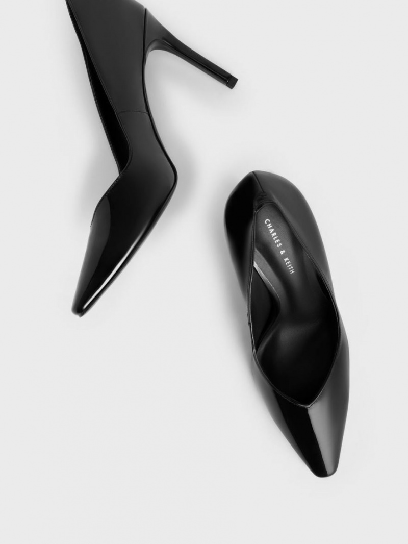 Γοβεσ Charles And Keith λουστρινι Tapered Square-toe μαυρα | 23654-TPCK