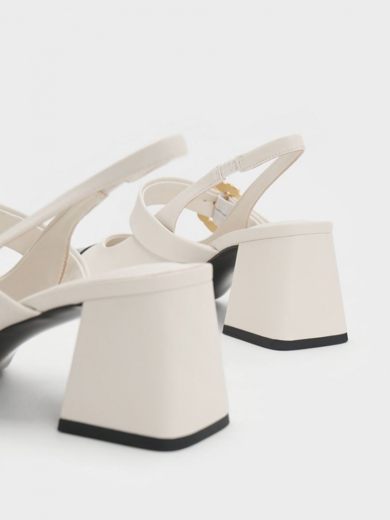 Γοβεσ Charles And Keith λουστρινι Two-Tone Pearl πόρπης Slingback ασπρα | 15904-KWDQ