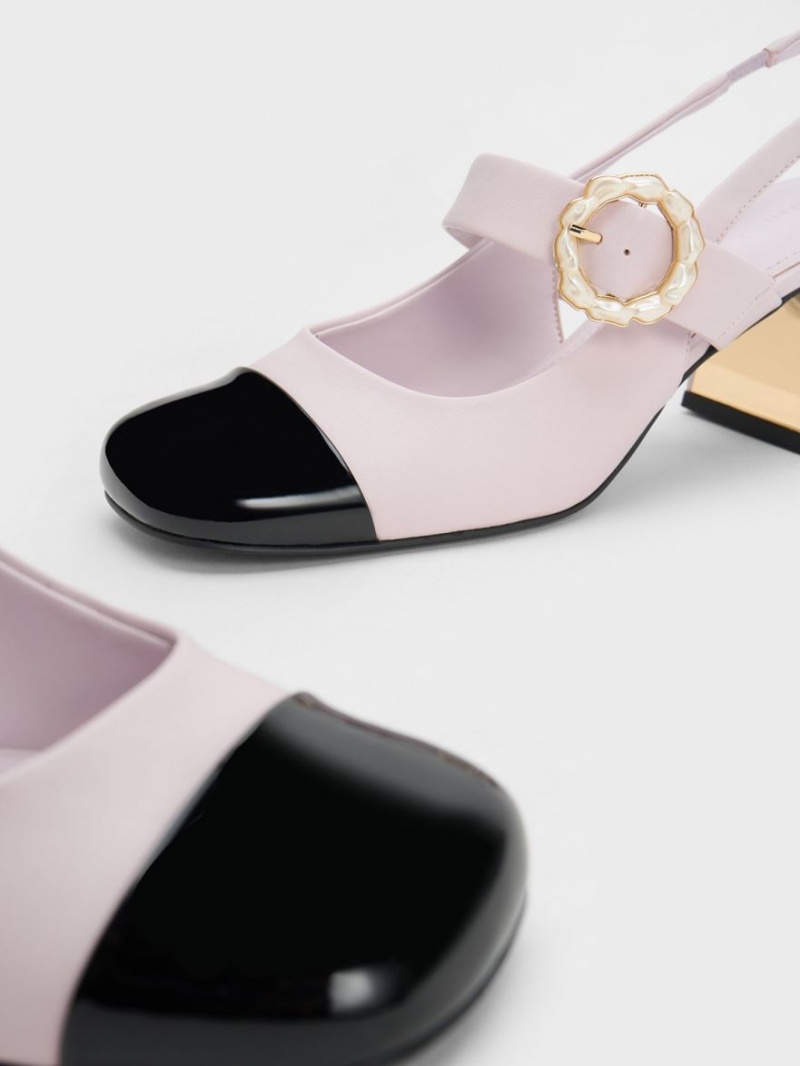 Γοβεσ Charles And Keith λουστρινι Two-Tone Pearl πόρπης Slingback μωβ | 45397-BXEM