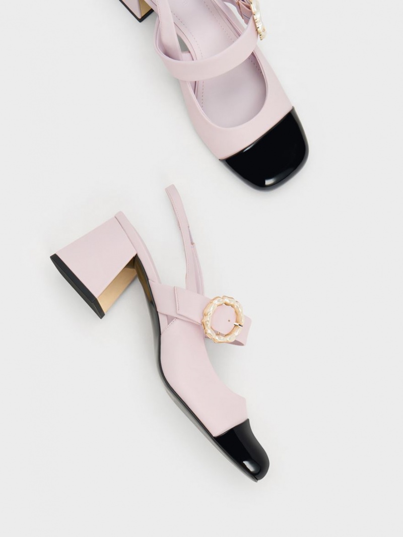 Γοβεσ Charles And Keith λουστρινι Two-Tone Pearl πόρπης Slingback μωβ | 45397-BXEM