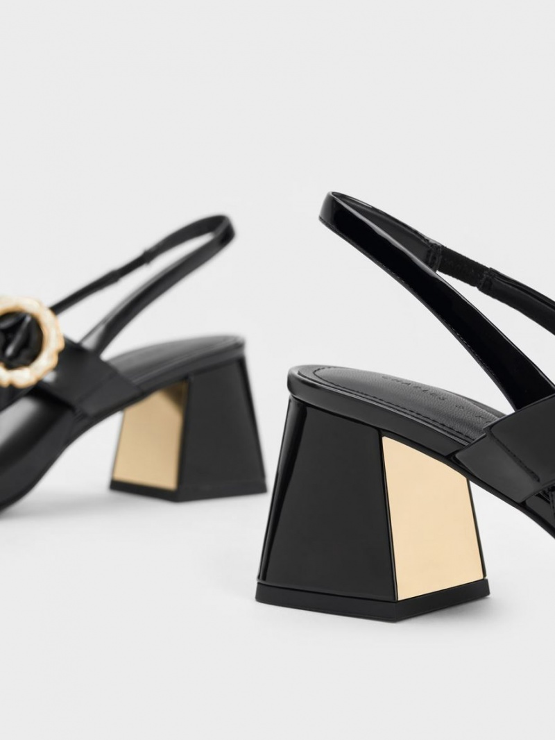 Γοβεσ Charles And Keith λουστρινι Two-Tone Pearl πόρπης Slingback μαυρα | 36729-ATLM
