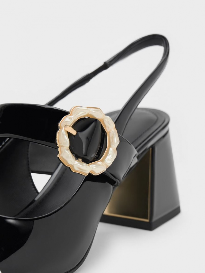Γοβεσ Charles And Keith λουστρινι Two-Tone Pearl πόρπης Slingback μαυρα | 36729-ATLM