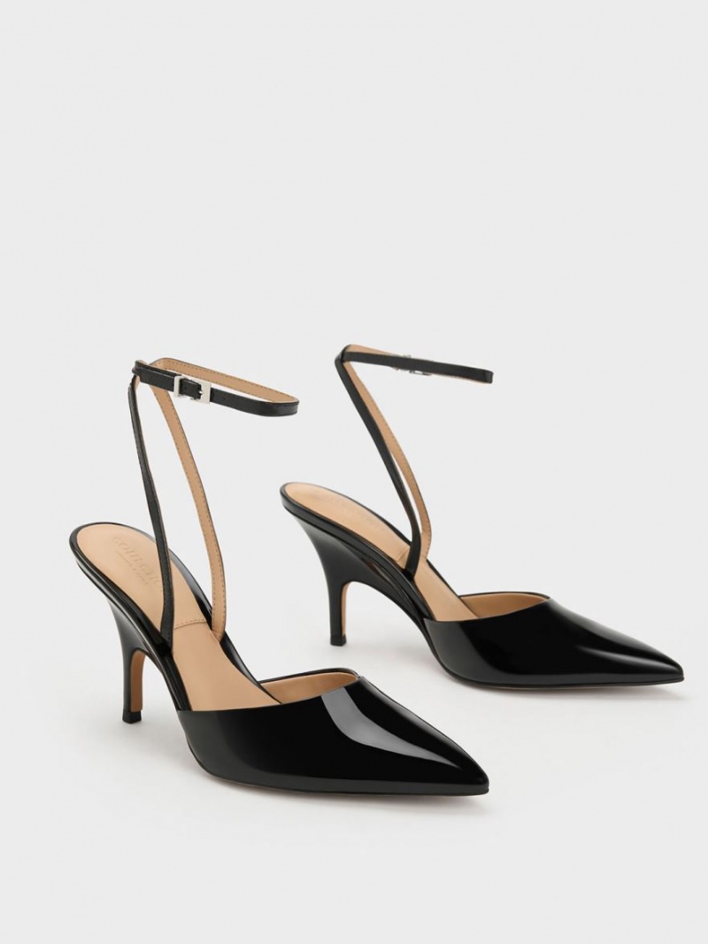 Γοβεσ Charles And Keith λουστρινι δερματινα Ankle λουρακια μαυρα | 68102-NRDE