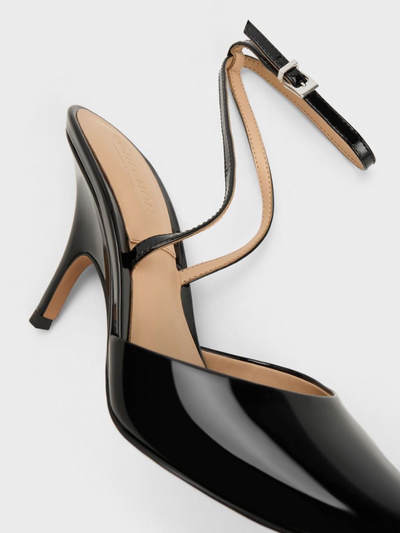 Γοβεσ Charles And Keith λουστρινι δερματινα Ankle λουρακια μαυρα | 68102-NRDE