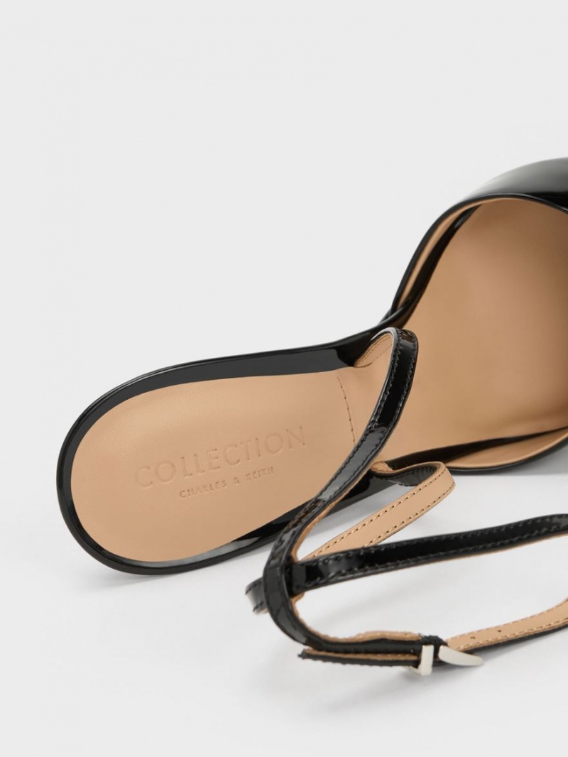 Γοβεσ Charles And Keith λουστρινι δερματινα Ankle λουρακια μαυρα | 68102-NRDE