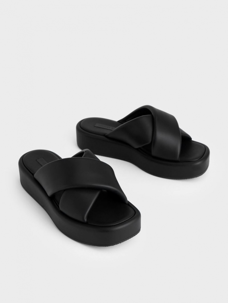 Σαγιοναρεσ Charles And Keith Με Επένδυση Crossover Flatforms μαυρα | 36805-WQPS