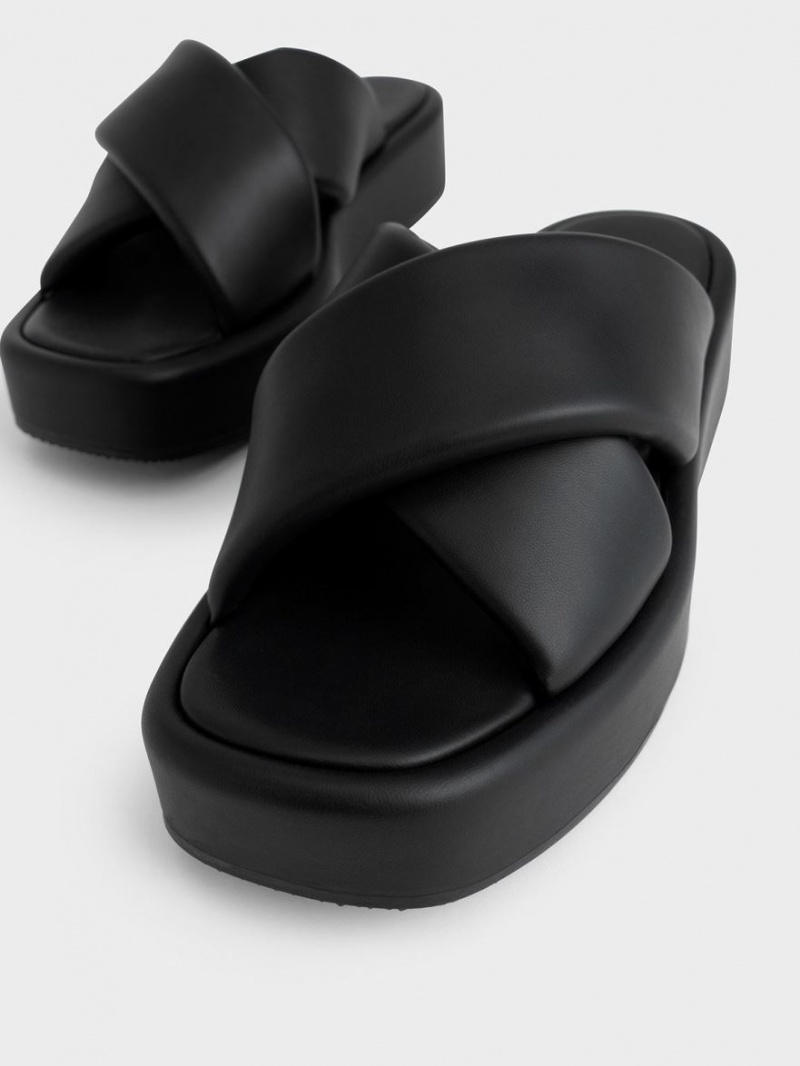 Σαγιοναρεσ Charles And Keith Με Επένδυση Crossover Flatforms μαυρα | 36805-WQPS