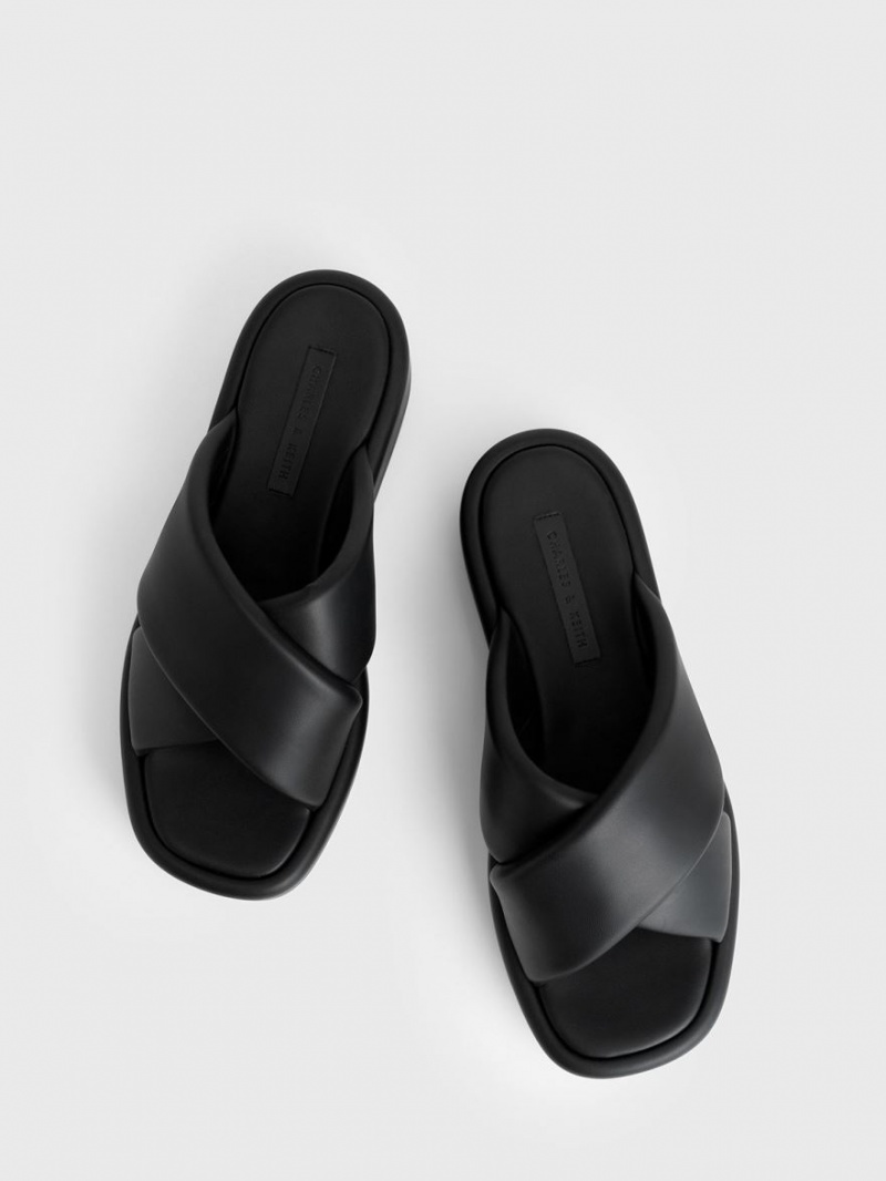 Σαγιοναρεσ Charles And Keith Με Επένδυση Crossover Flatforms μαυρα | 36805-WQPS