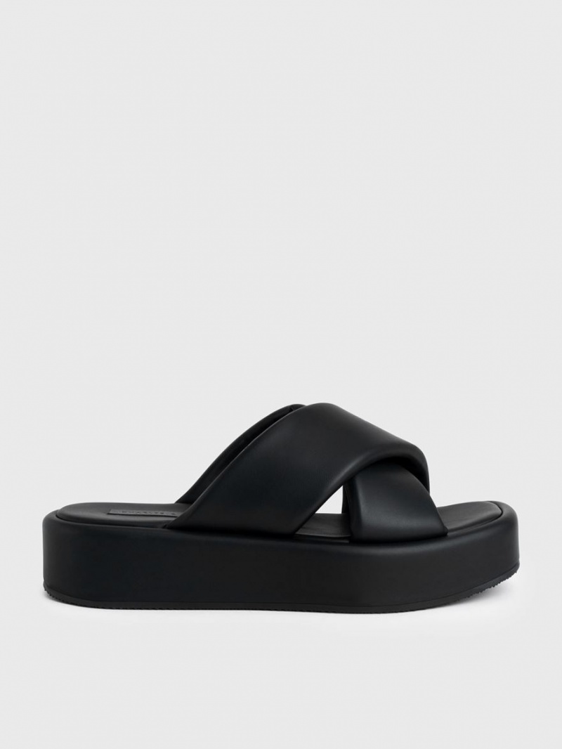 Σαγιοναρεσ Charles And Keith Με Επένδυση Crossover Flatforms μαυρα | 36805-WQPS