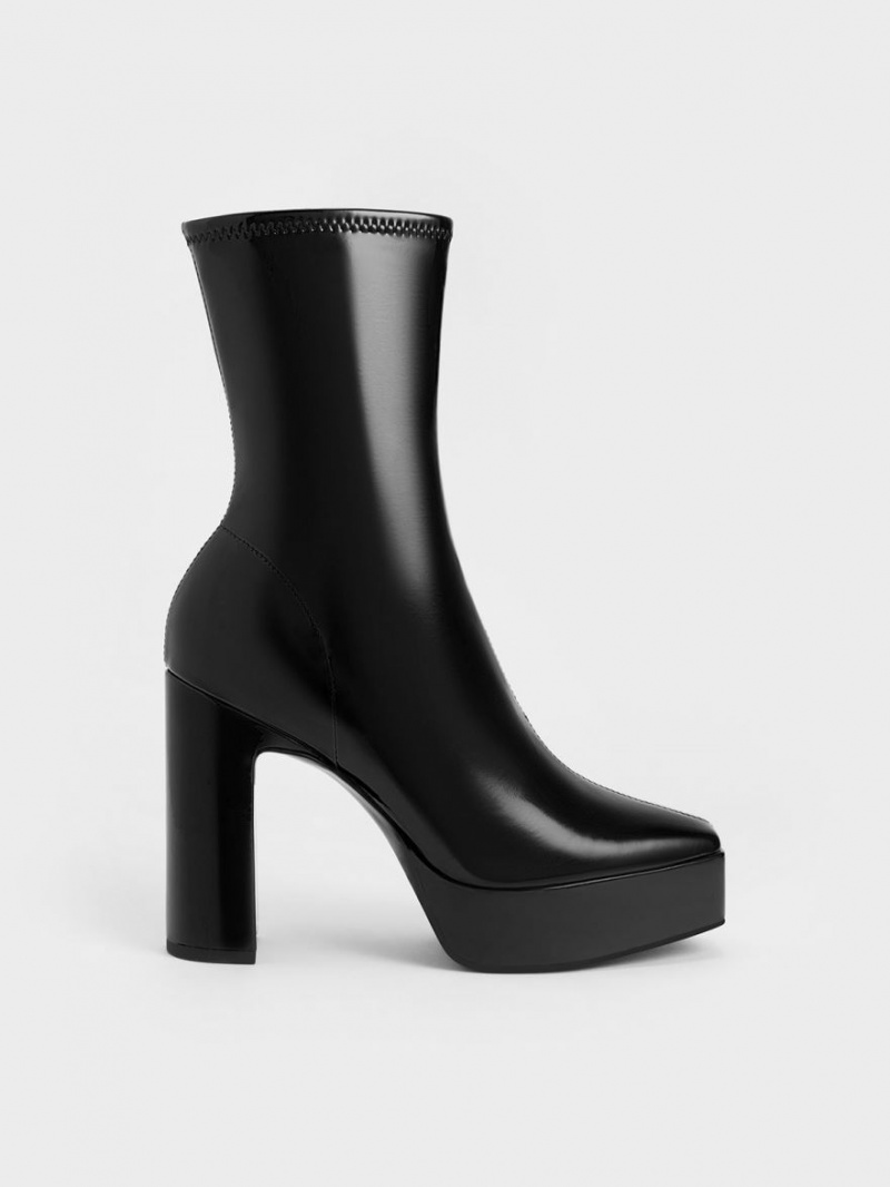 Μποτακια Charles And Keith λουστρινι flatforms Block Heel μαυρα | 40126-XNFV