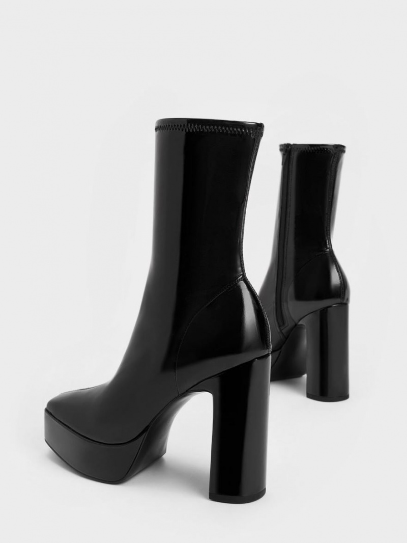 Μποτακια Charles And Keith λουστρινι flatforms Block Heel μαυρα | 40126-XNFV