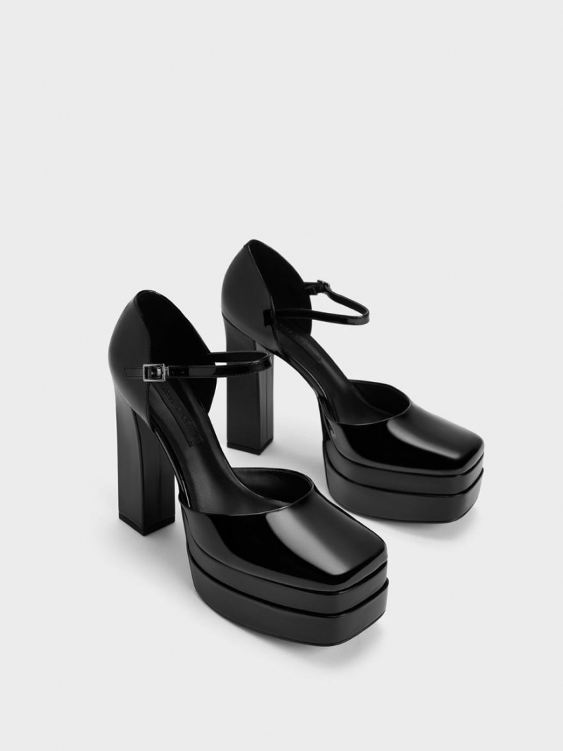 Γοβεσ Charles And Keith λουστρινι flatforms D'Orsay μαυρα | 68053-RKYL