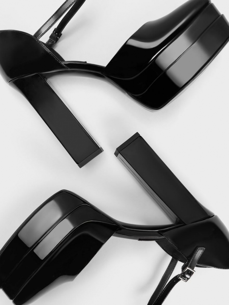 Γοβεσ Charles And Keith λουστρινι flatforms D'Orsay μαυρα | 68053-RKYL