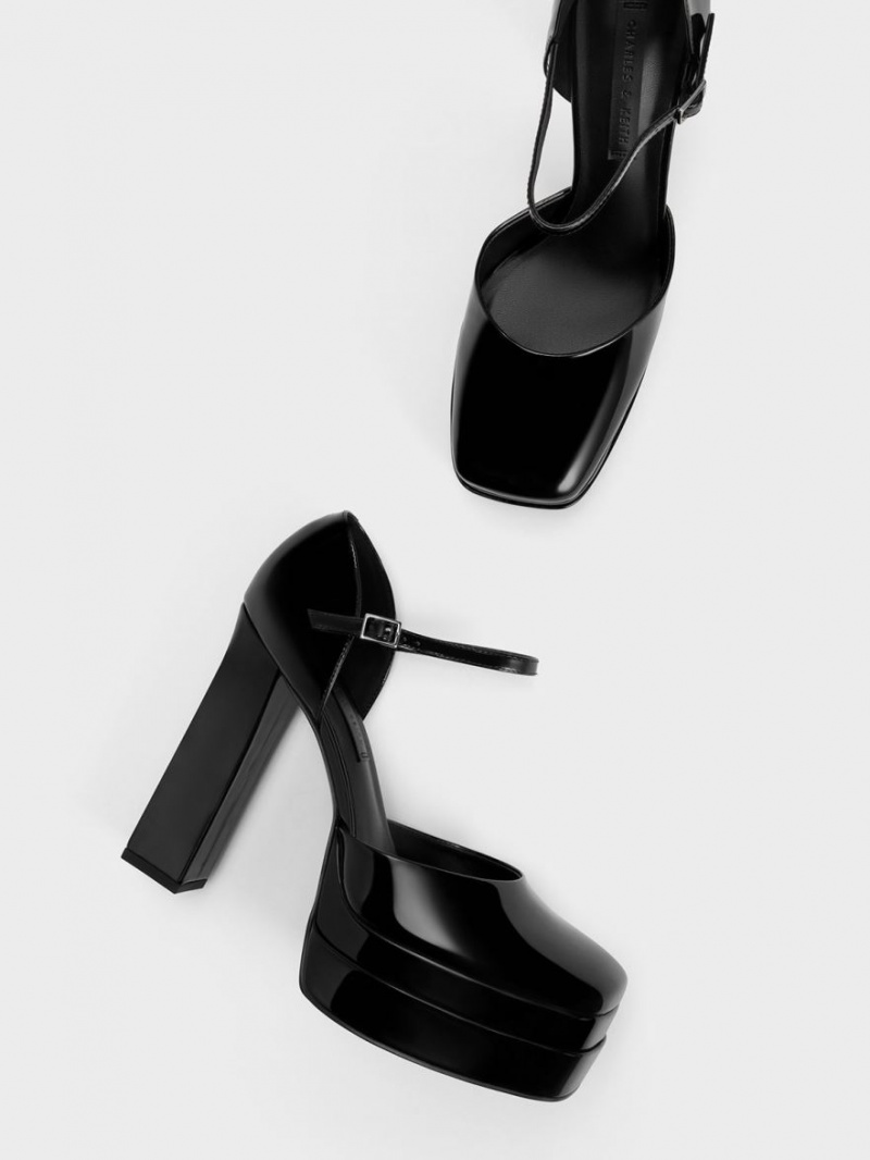 Γοβεσ Charles And Keith λουστρινι flatforms D'Orsay μαυρα | 68053-RKYL