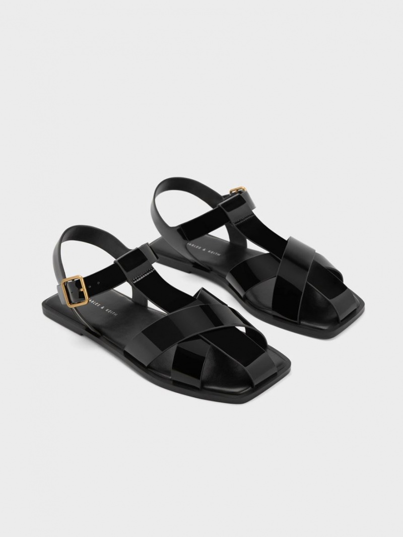 Σανδαλια Charles And Keith λουστρινι strappy Crossover μαυρα | 53162-ZEWF