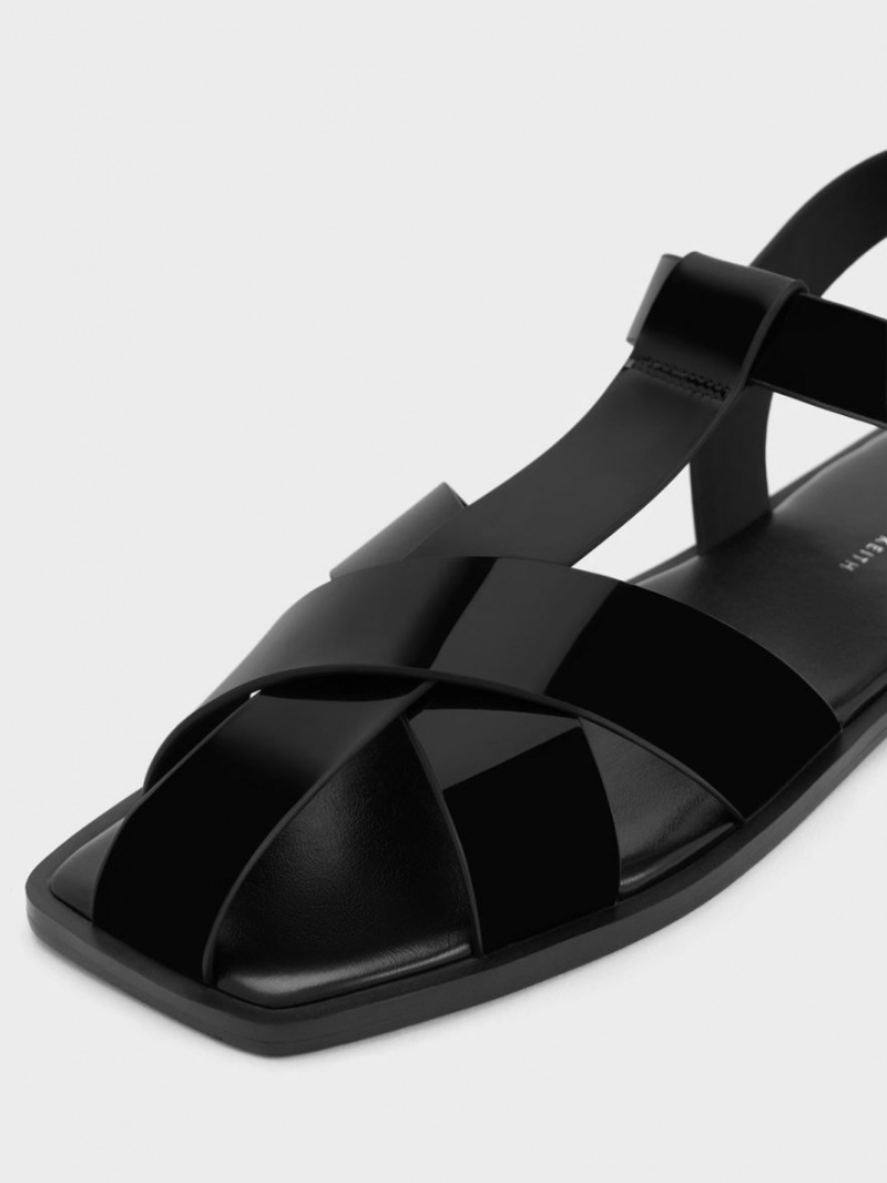 Σανδαλια Charles And Keith λουστρινι strappy Crossover μαυρα | 53162-ZEWF