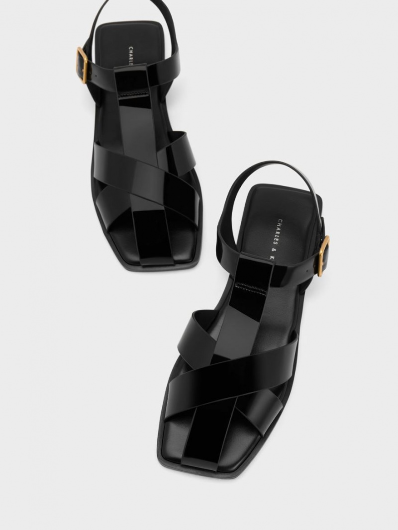 Σανδαλια Charles And Keith λουστρινι strappy Crossover μαυρα | 53162-ZEWF
