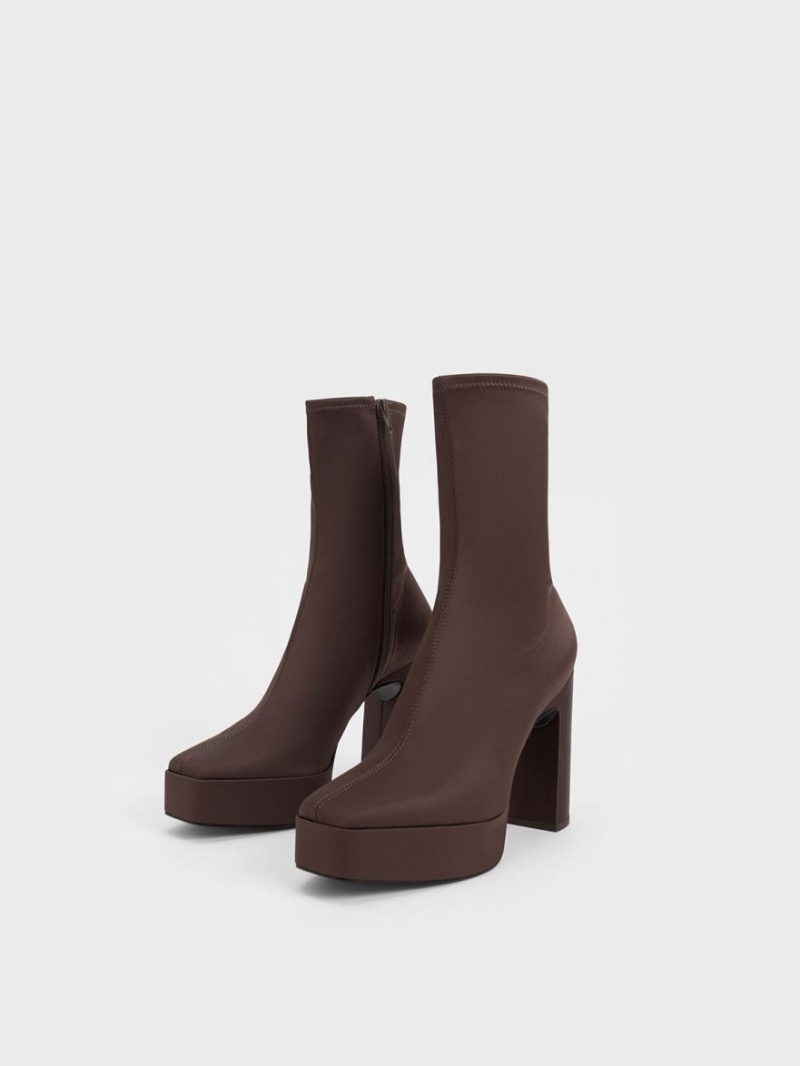 Μποτακια Charles And Keith flatforms Block Heel σκούρο καφε | 68472-QZPD